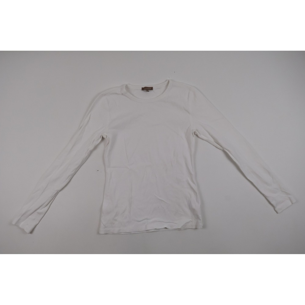 Lilla P Long Sleeve Crew Neck Tee White Solid Small Pima Cotton